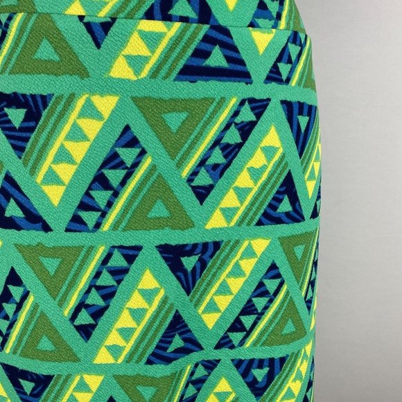 LuLaRoe Cassie L Green Yellow Blue Geometric Pattern Pencil Skirt NWT - Picture 4 of 13